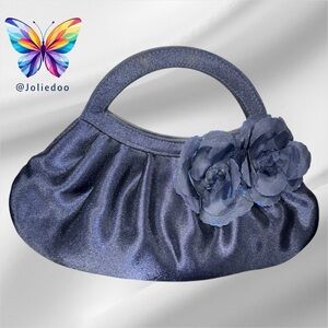 Elegant Blue Small Handbag with Floral Accent